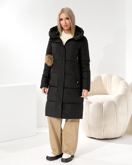 Зимове чорне пальто з помпоном що відстібається | Зображення 1