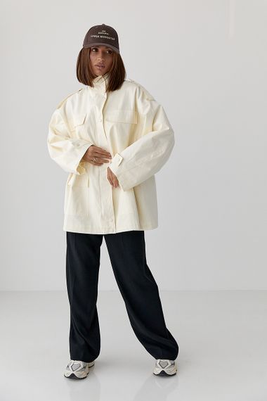 Подовжена жіноча вітрова куртка - кремовий цвет, S (є розміри) | Зображення 2