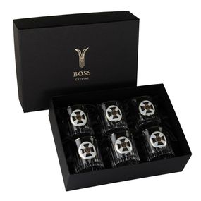 Набір для віскі "СЛУЖБА БЕЗПЕКИ" 6 келихів 360 мл, кришталь з платиною, зображення зі срібла з позол