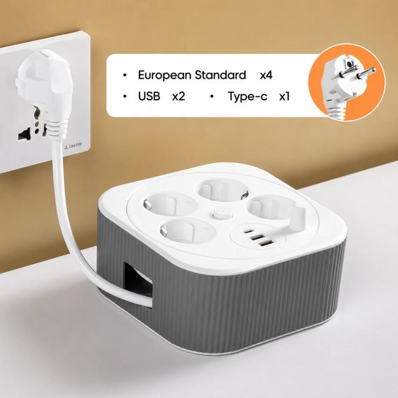 Мережевий подовжувач-фільтр A107/PNS-05 білий 4 м з LED-індикатором, 4 розетками 220V, 2 USB і PD Type-C • Розгалужувач живлення для дому, офісу та заряджання гаджетів | Зображення 3