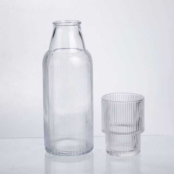 Глечик 700 мл зі склянкою 1 (шт) графин для компоту соку води лимонаду глечик для напоїв Прозорий HP-19-L3 | Зображення 1