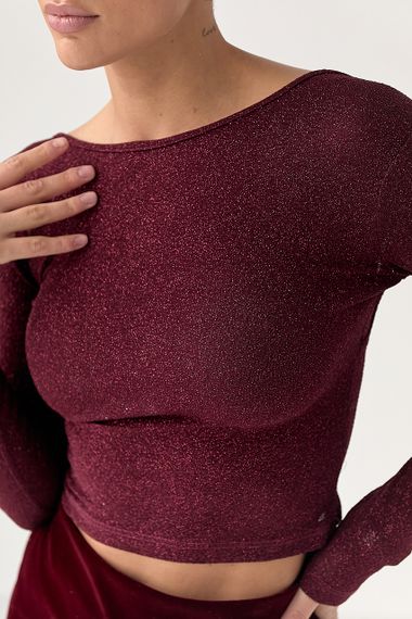 Лонгслів із люрексу з оголеною спиною - бордо цвет, S (є розміри) | Зображення 3
