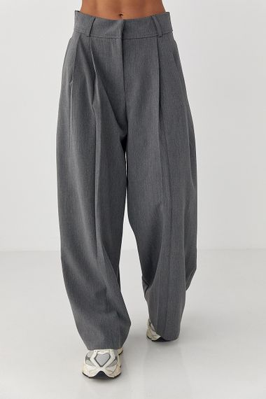 Класичні однотонні штани-палаццо зі складками - сірий цвет, S (є розміри)