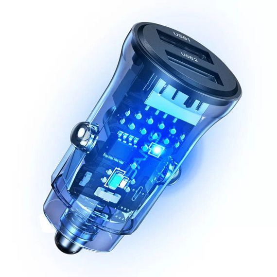 АЗП Usams US-CC162 C31 15W Transparent Dual USB A+A Mini Car Charger | Зображення 2