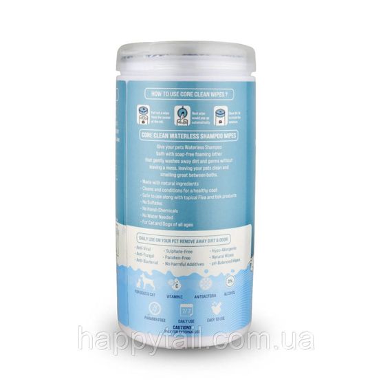 Салфетки влажные Pet Clean PET WATERLESS SHAMPOO WIPES для домашних животных быстрая очистка складок с медово-овсяным ароматом | Зображення 1