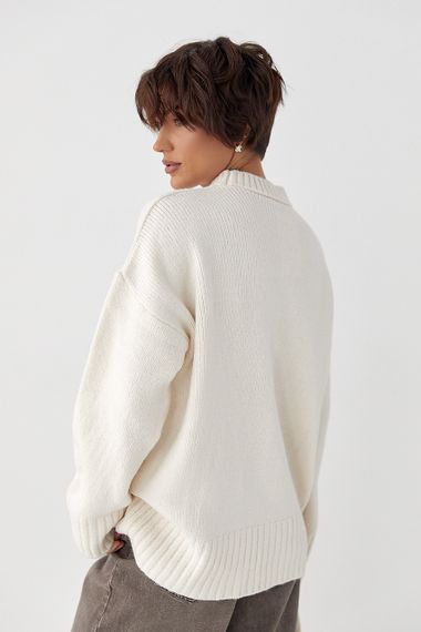 Однотонна в'язана кофта з широкими рукавами - молочний цвет, ONE SIZE (є розміри) | Зображення 1