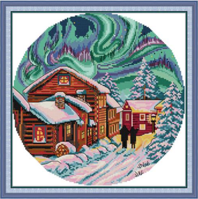 Набор для вышивания по нанесённой на канве схеме "Dream Aurora". AIDA 14CT printed, 34*34 см