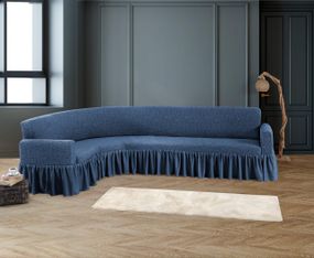 Жакардовий чохол на кутовий диван Stone з спідницею індіго