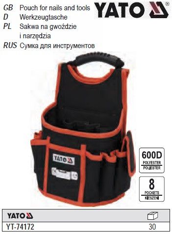 Сумка для інструментів і цвяхів YATO з 4 відкритими і 4 прошитими кишенями YT-74172