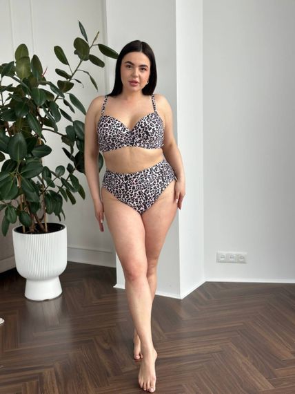 Жіночий роздільний леопардовий купальник  PLUS SIZE з поролоновою чашкою | Зображення 8