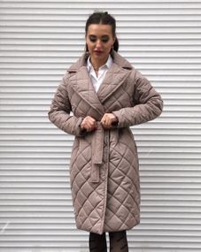Пальто Стеганное женское за колено цвет бежевый без капюшона XL, 90