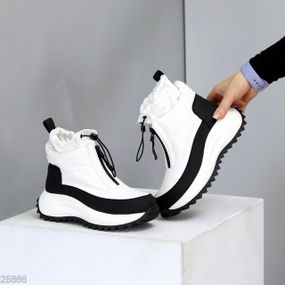 Спортивные черно-белые ботинки дутики водонепроницаемые с фиксатором 41