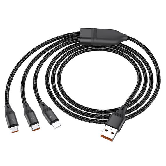 Дата кабель Hoco U104 Ultra 6A 3in1 Lightning -MicroUSB-Type-C (1.2m) | Зображення 3