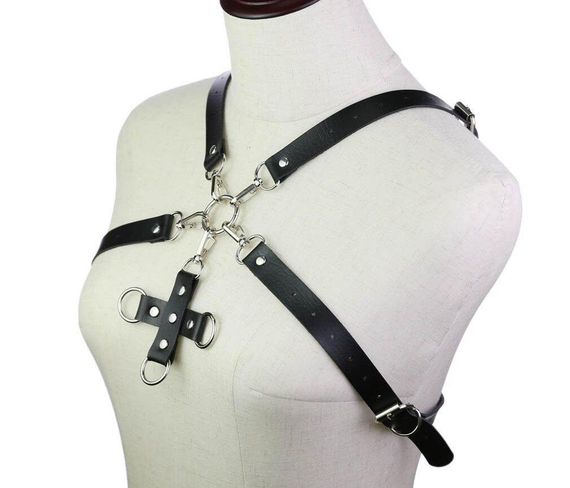 Портупея зі штучної шкіри з фіксатором Women's PU Leather Chest Harness Caged bra WHITE sexstyle | Зображення 6