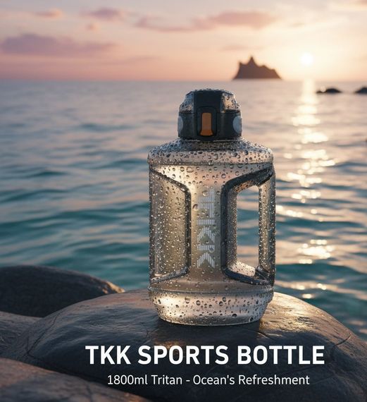 Спортивная бутылка TKK 2300 мл (2.3 л) - Черный Tritan BPA-free, ударопрочная эко-бутылка с ручкой и клапаном | Зображення 9