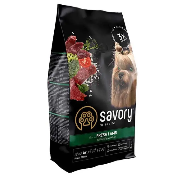 Сухой корм Savory для взрослых собак маленькой породы, свежий ягненок 3кг
