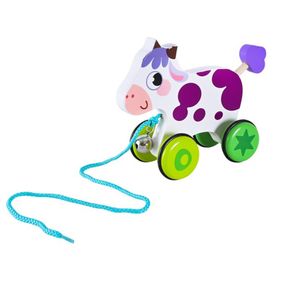 Детская деревянная каталочка "Коровка" C15030-6 на веревке