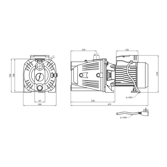 Насос поверхневий самовсмоктуючий Agua JET 100L Нmax 45 м Qmax 52 л/хв P 1100 Вт корпус чавун | Зображення 1