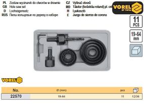 Набор пилы кольцевые по дереву Польша Ø=19-64мм 11 штук VOREL-22570