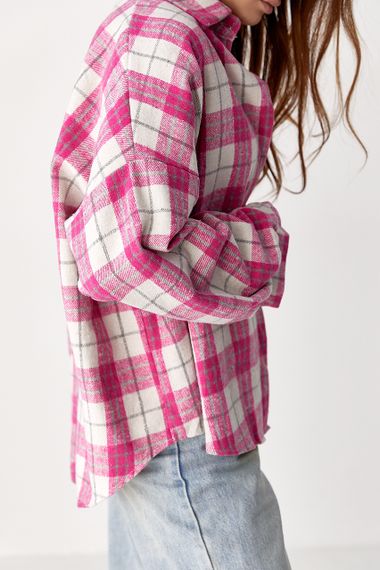 Фланелева сорочка в клітинку на ґудзиках - рожевий цвет, ONE SIZE (є розміри) | Зображення 3