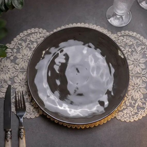 Тарілка сервірувальна кругла 26 см плоска порцелянова коричнева HP23393 | Зображення 1