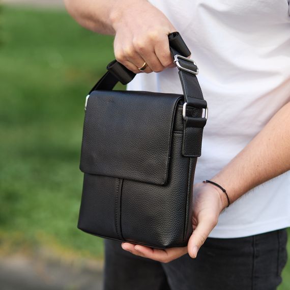 Шкіряна чоловіча сумка-месенджер через плече чорна Tiding Bag 48450 | Зображення 6