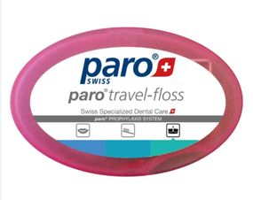 Зубна нитка дорожна paro® TRAVEL-FLOSS, вощена, з м’ятою, 5 м, рожевий
