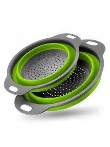 Дуршлаг силиконовый складной 2 шт в комплекте (большой + маленький) Collapsible filter baskets, зеленый | Зображення 2
