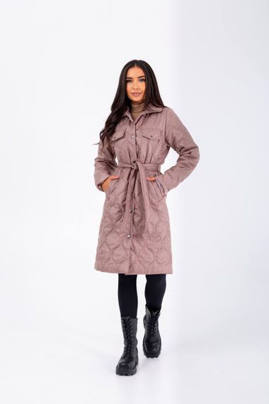 Женская демисезонная куртка-пальто стеганая NB23026 цвет мокко, размер 46/48 | Зображення 2