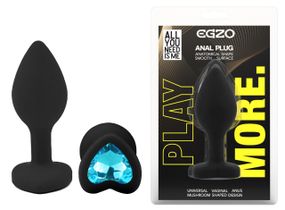 Силиконовая анальная пробка EGZO - Silicone Black Heart Plug Blue, size S Sex Aura