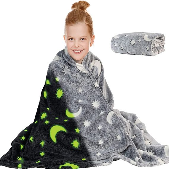 Светящийся в темноте плед плюшевое покрывало Blanket kids Magic Star 150х100 см флисовое одеяло. IR-440 Цвет: серый | Зображення 4