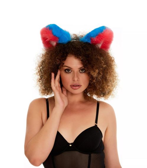 Меховые ушки кошки трехцветные: Ярко-голубой, ярко-розовый, белый OKOVA sexstyle | Зображення 1