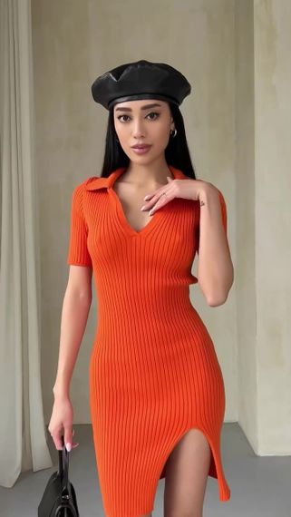 Сукня вязана Міні Помаранчевий, XL | Зображення 2