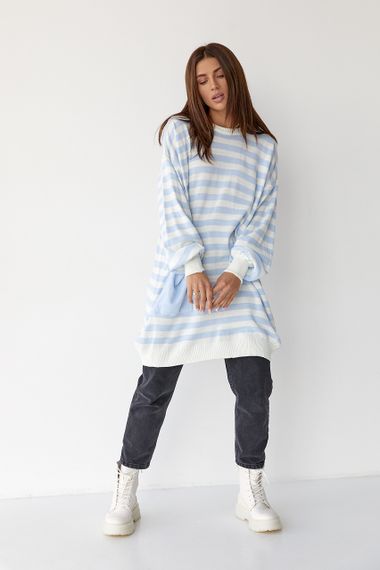 Туніка жіноча в смужку з кишенею - блакитний цвет, M (є розміри) | Зображення 6