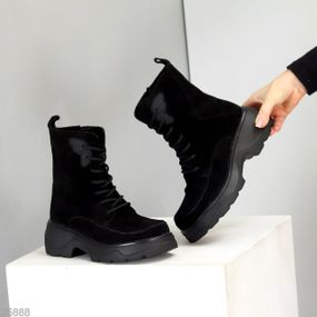 Черные зимние высокие ботинки натуральная замша доступная цена