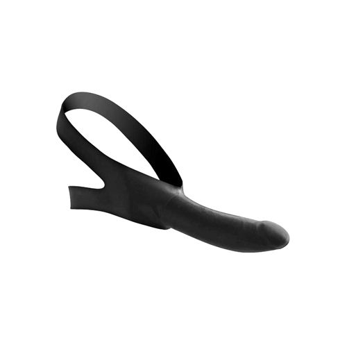 Страпон на голову Face Fuck Strap On Mouth Gag із чорного латексу | Зображення 1