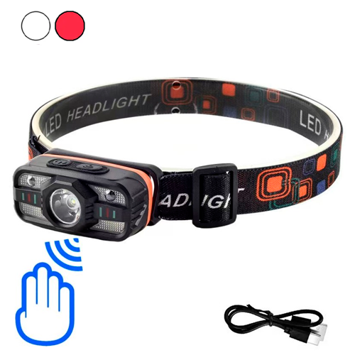 Налобний ліхтар WH-0188, XPE+SMD, сенсорне керування, біле і червоне світло, АКБ Li-Ion, ЗП Type-C