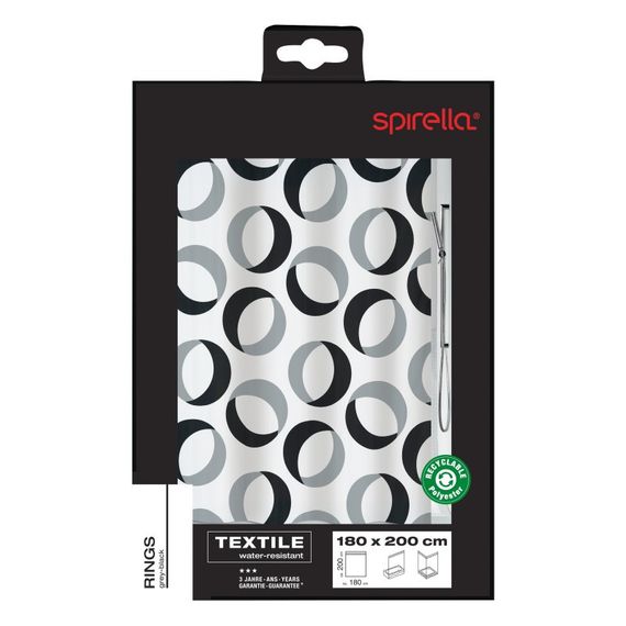 Шторка для ванной и душа Spirella Rings 180x200 см, водоотталкивающая полиэстер, 10.15184 | Зображення 2