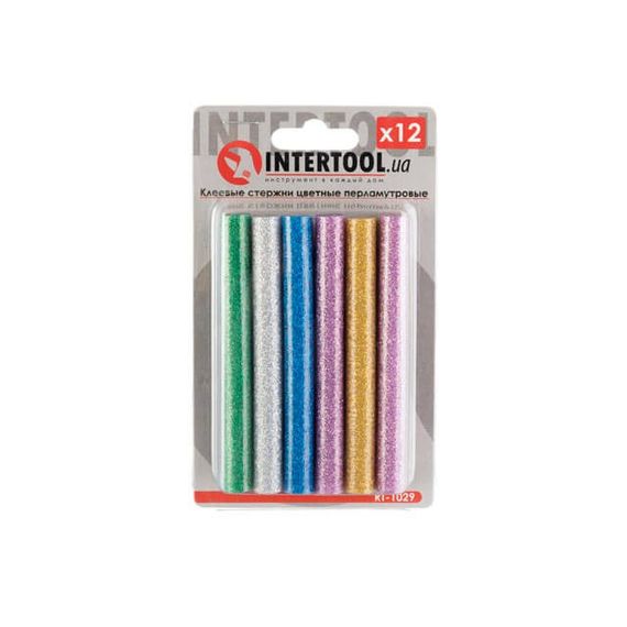 Комплект кольорових перламутрових клейових стрижнів 11.2*100 мм, 12 од. INTERTOOL RT-1029