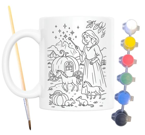 Набір для творчості кружка розмальовка Попелюшка (за мотивами казки Шарля Перро) 330 мл біла (КР0190) | Зображення 1