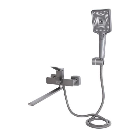 Смеситель для ванны Qtap Presto с длинным поворотным изливом (c душевым гарнитуром) QTPRE2601GRP45583 Graphite | Зображення 2