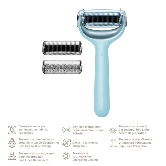 Электронный роллер для лица и тела с микроиглами GESKE MicroNeedle Face&Body Roller 8в1 gray, Бирюзовый | Зображення 1