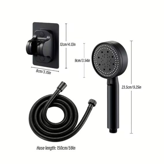 Черный термостойкий душевой набор: насадка для душа с 5 настройками распыления, шланг и держатель | Зображення 8