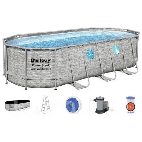 Сімейний овальний каркасний басейн Bestway 56716 549х274х122 см з фільтром та сходами на 13420 л | Зображення 3