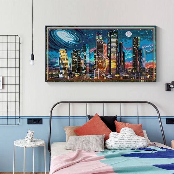 Набір для вишивання за нанесеною на канву схемою "Urban Night View". AIDA 14CT printed 56*32 см | Зображення 9