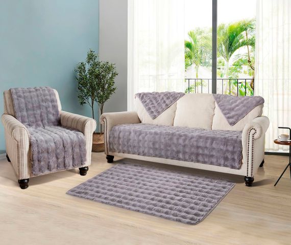 Накидка-покрывало меховая на табурет Love You 70х70 см серая (8602) | Зображення 1