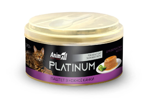 Вологий корм AnimAll Platinum для дорослих котів, ніжний паштет з качки, 70 г