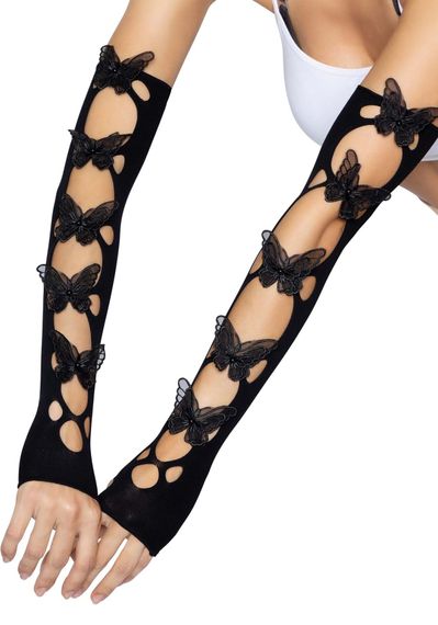Митенки Leg Avenue Butterfly applique arm warmers Black, бабочки | Зображення 1