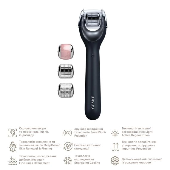 Электронный роллер для лица с микроиглами GESKE MicroNeedle Face Roller 9в1 gray, Черный | Зображення 1