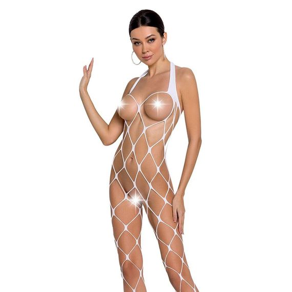 Бодістокінг у дуже велику сітку Passion BS091 white, з доступом, One size